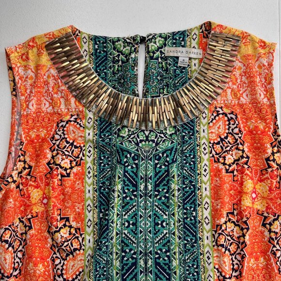 Sandra Darren Sleeveless Multicolor Paisley 6 Shift Dress Beaded Collar Egyptian - Picture 7 of 9